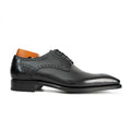 Black Square-Toe Oxfords with Perforated Collar Trim