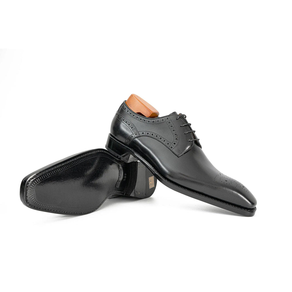 Black Square-Toe Oxfords with Perforated Collar Trim