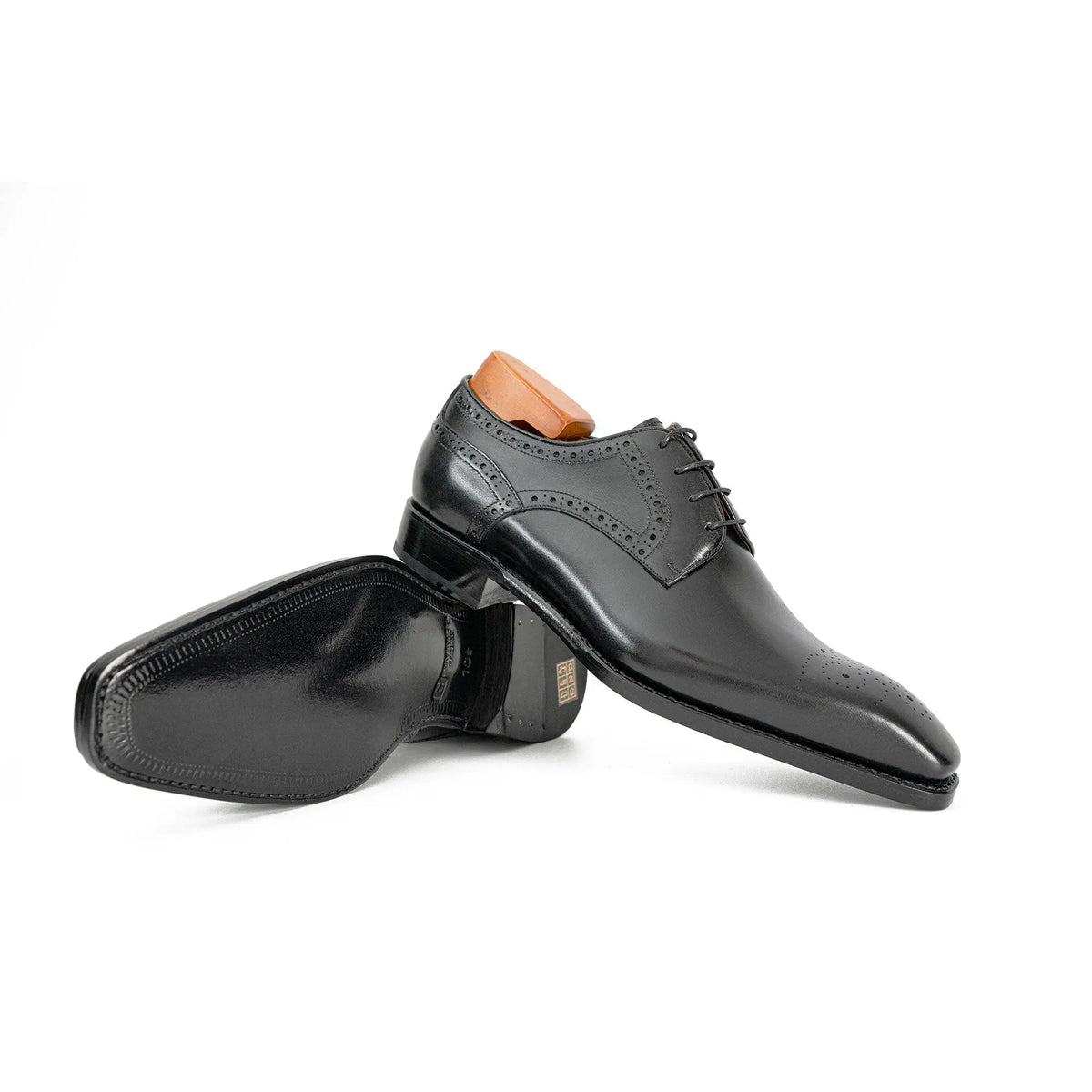 Black Square-Toe Oxfords with Perforated Collar Trim