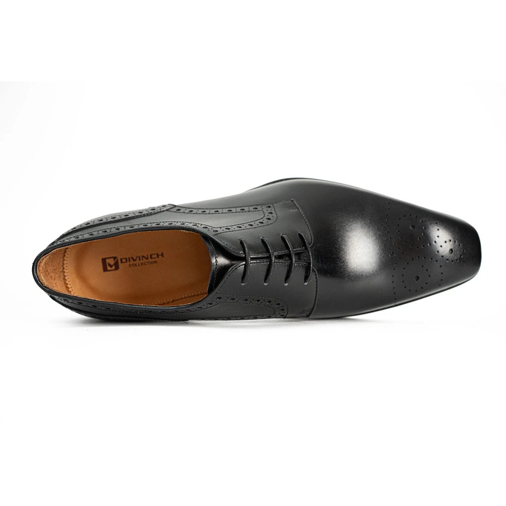 Black Square-Toe Oxfords with Perforated Collar Trim