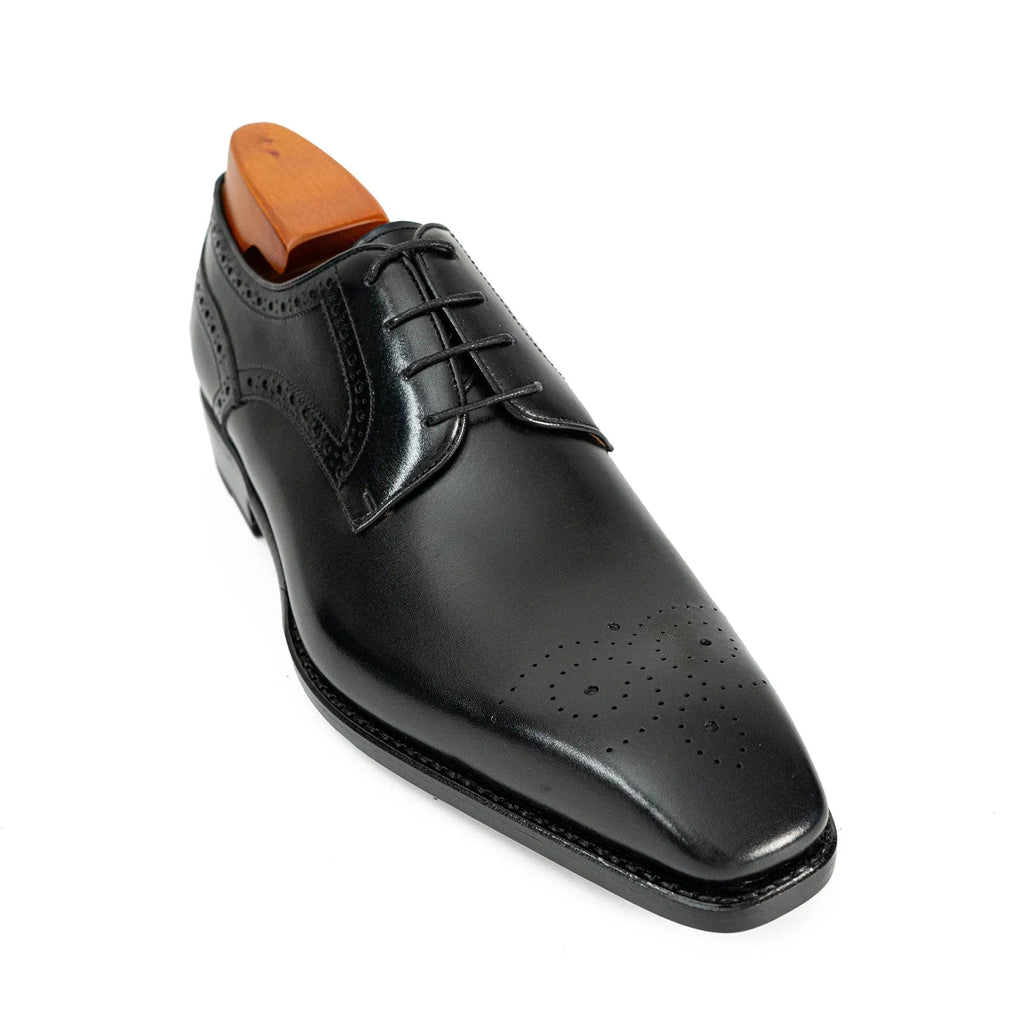 Black Square-Toe Oxfords with Perforated Collar Trim