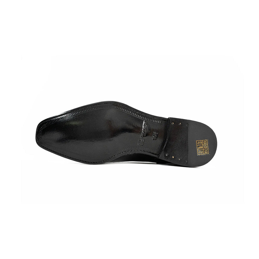 Black Square-Toe Oxfords with Perforated Collar Trim