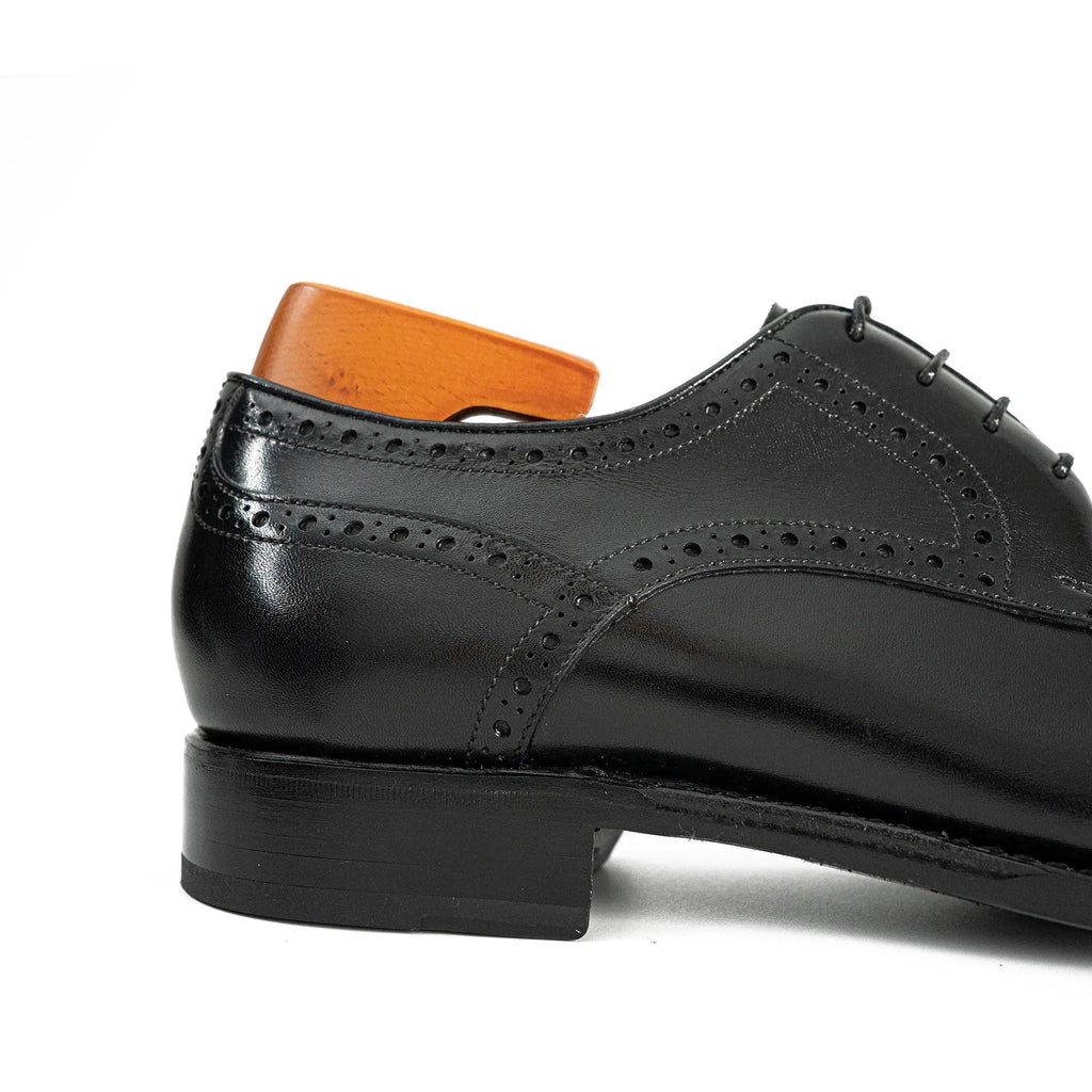 Black Square-Toe Oxfords with Perforated Collar Trim