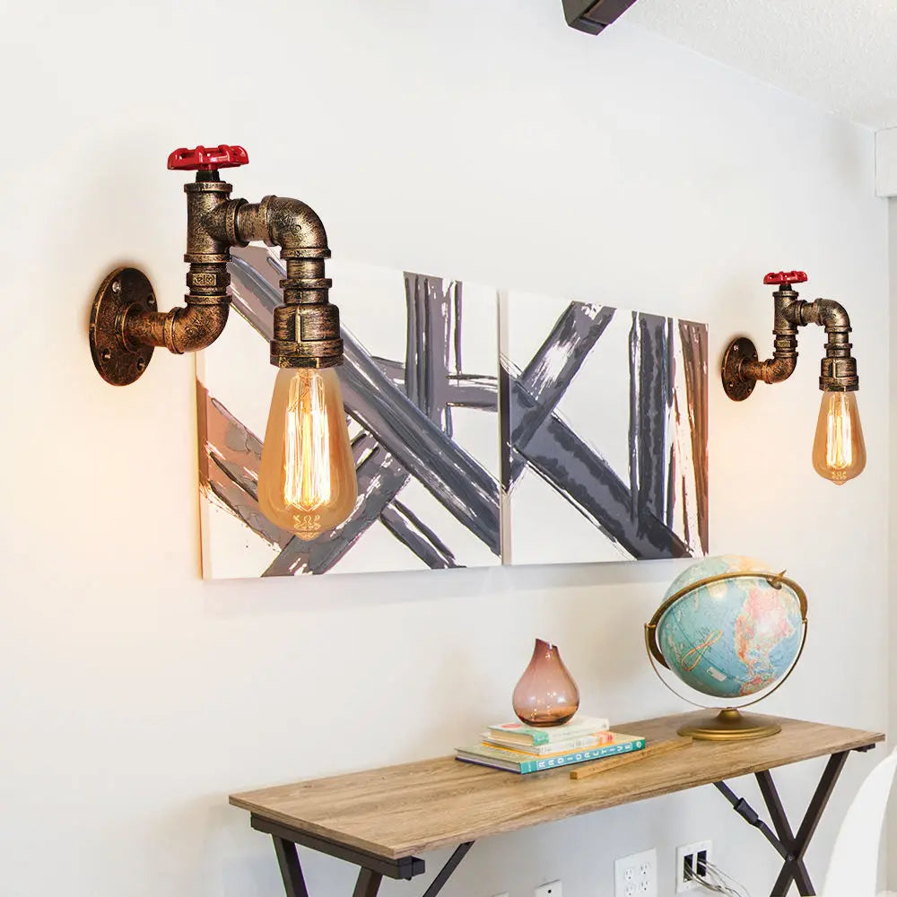 DecorBites™ Iron Water Pipe Wall Lamp E27 Loft Bar Lighting Fixtures