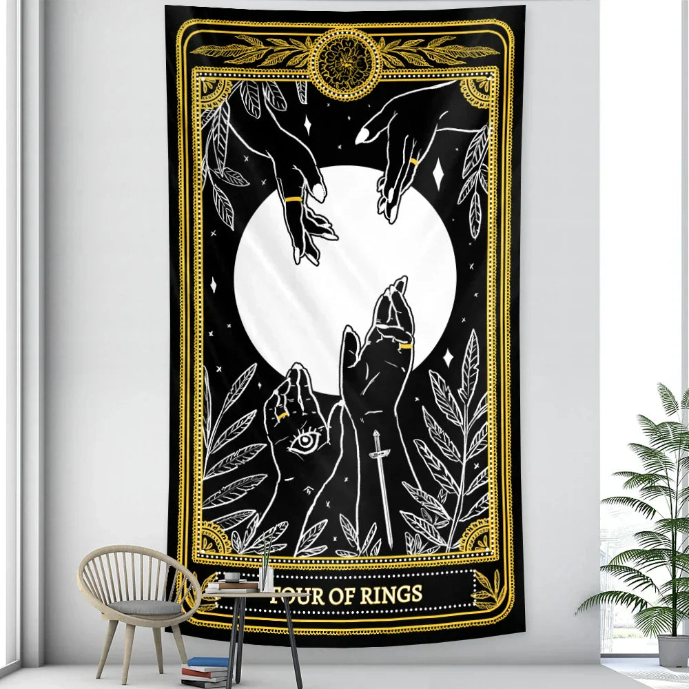DecorBites™ Black & White Tarot Witchcraft Tapestry | Bohemian Hippie Mandala Wall Decor