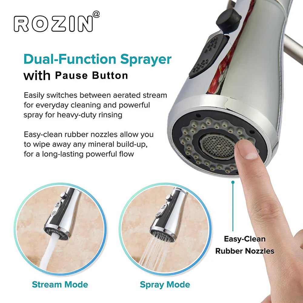 DecorBites™ Brushed Nickel Pull Out Kitchen Faucet with Flexible Stream Sprayer Head