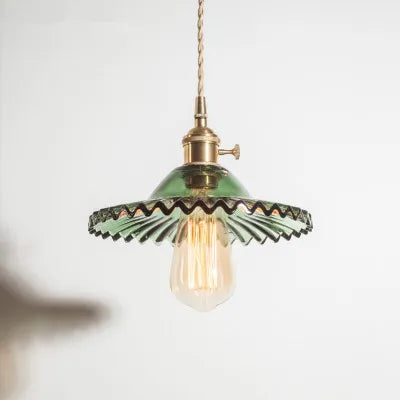 Green and clear glass pendant light dining room copper base