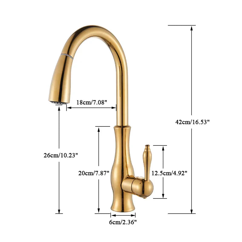 DecorBites™ Gold Swivel Spout Kitchen Faucet with Pull Down Sprayer