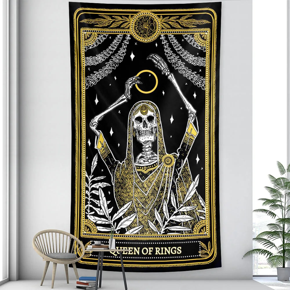 DecorBites™ Black & White Tarot Witchcraft Tapestry | Bohemian Hippie Mandala Wall Decor