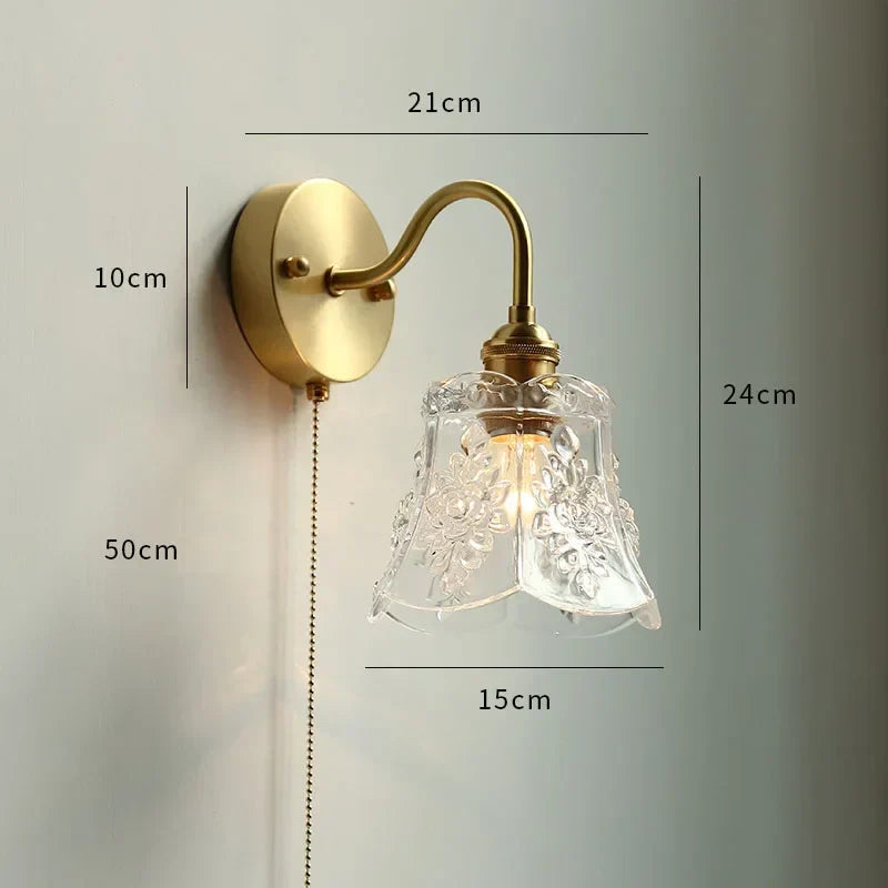 DecorBites™ Glass LED Bathroom Mirror Light Pull Chain Copper Wall Sconce