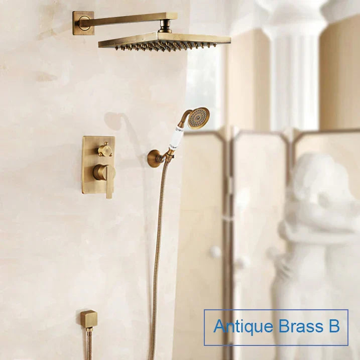 Antique black brass bathroom rain shower system with handheld sprayer