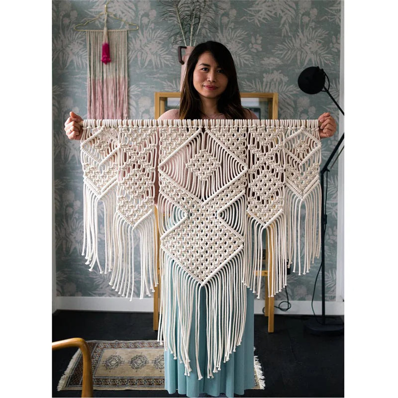 DecorBites™ Large Hand-Woven Macrame Tapestry with Tassels