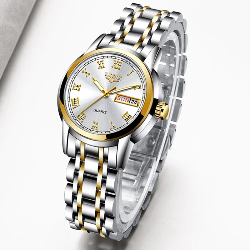 Women's Roman Numeral Day-Date Bracelet Watch