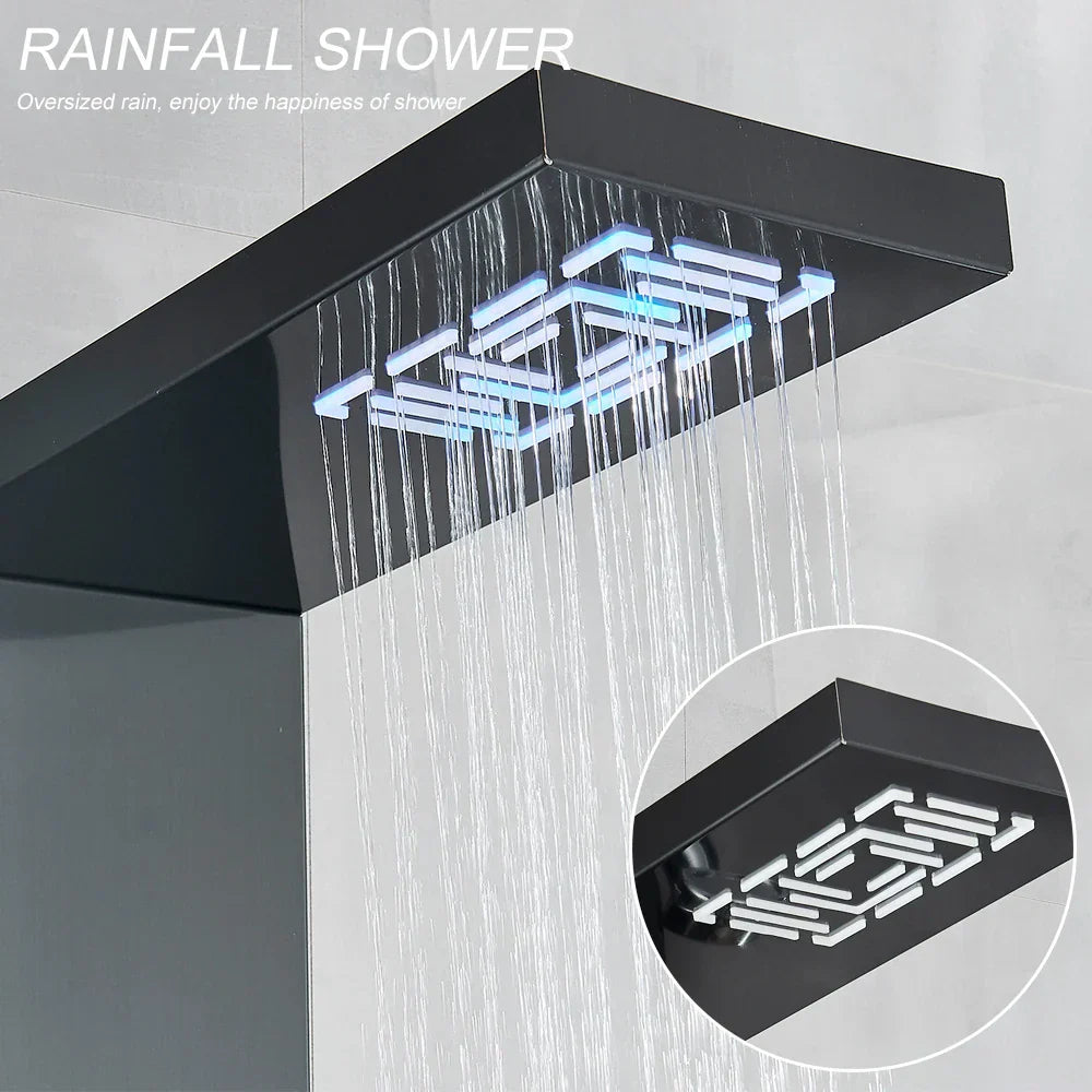 DecorBites™ LED Light Shower Faucet System: Rainfall, Massage Jets, Waterfall Panel with Temperature Control