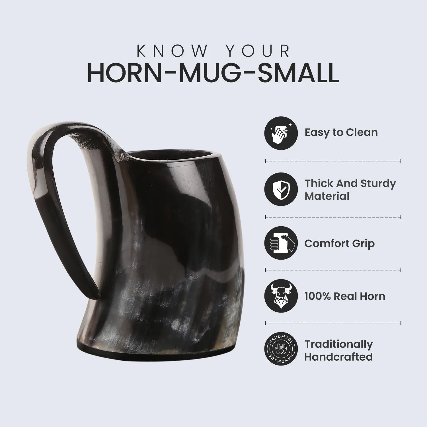 Real Buffalo Horn Whiskey Mug – Rustic Horn Cocktail Cup, 5 Oz (3 Inch)