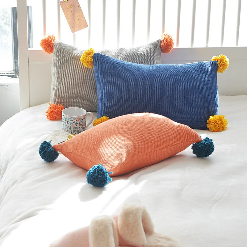 DecorBites™ Knit Cushion Cover Solid Grey Blue Orange Pillow Case 35*50cm
