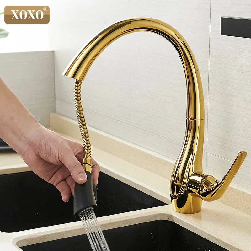 DecorBites™ Golden Kitchen Faucet Pull Out Single Handle Water Mixer Tap