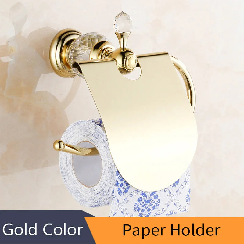 DecorBites™ Crystal Brass Gold Bathroom Accessories Set
