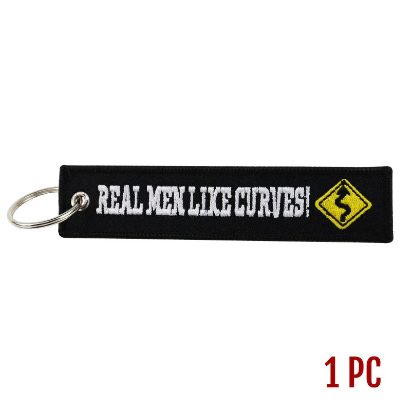 Motorcycle Keychain with Embroidery | Real Men Like Curves Keyring