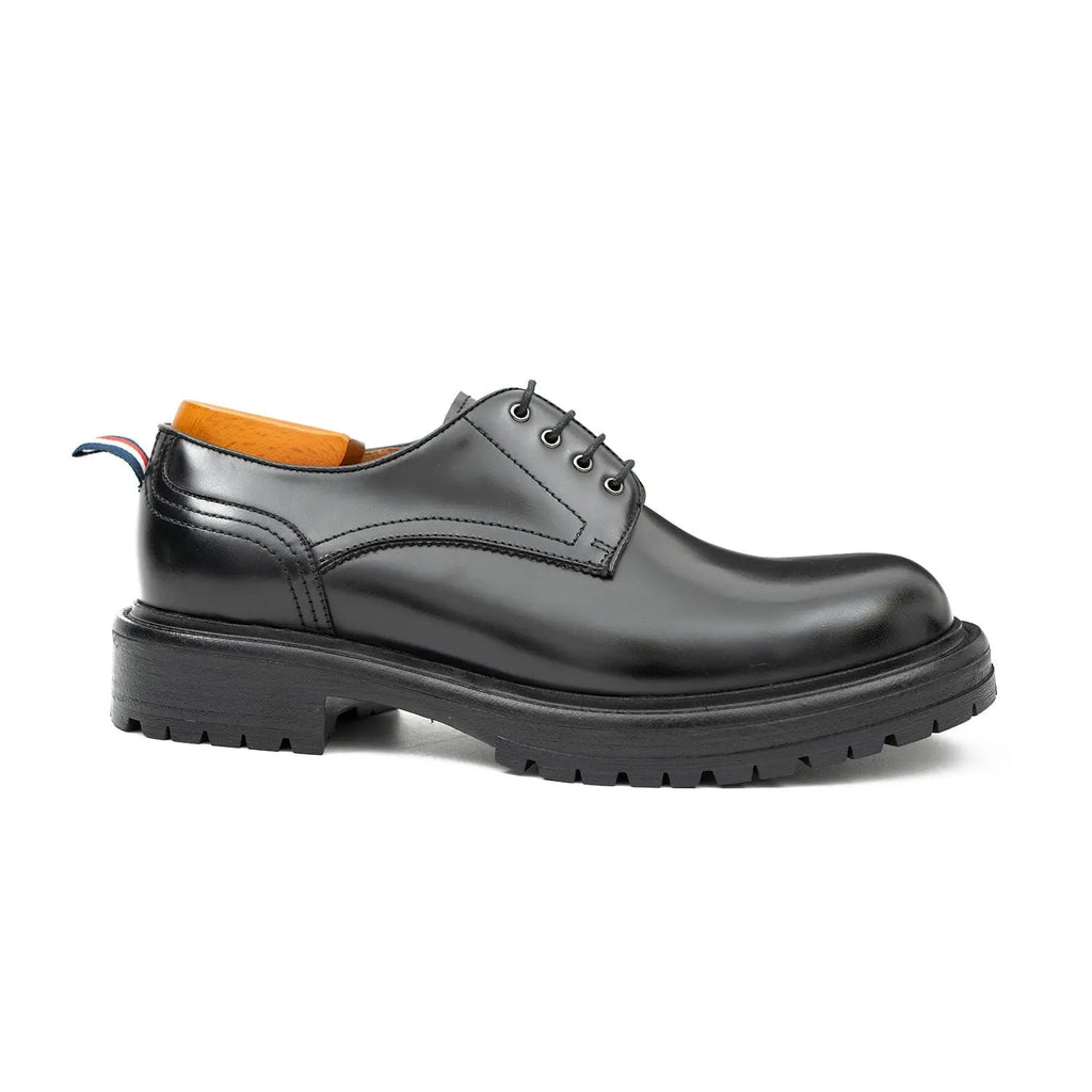 Black Plain-Toe Derby Shoes with Pull Tab