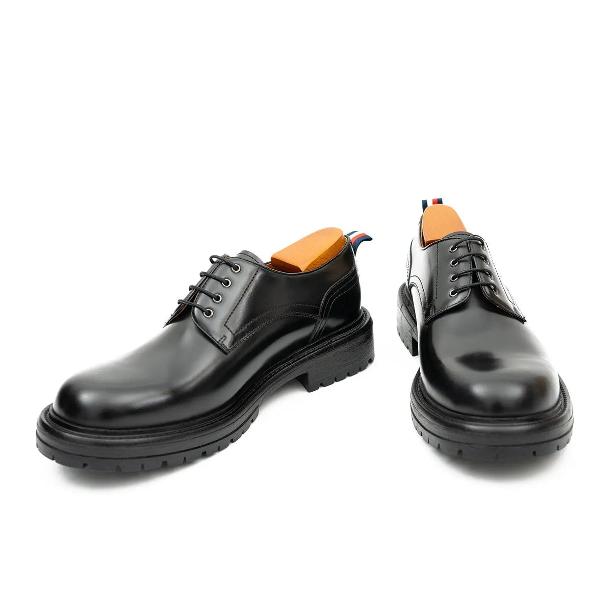 Black Plain-Toe Derby Shoes with Pull Tab