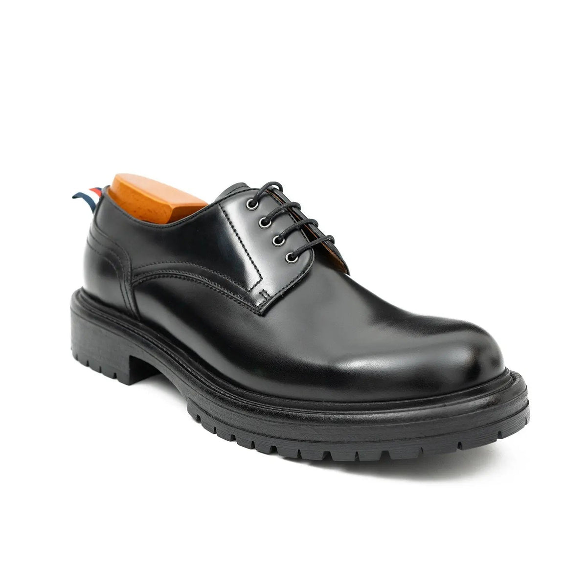 Black Plain-Toe Derby Shoes with Pull Tab