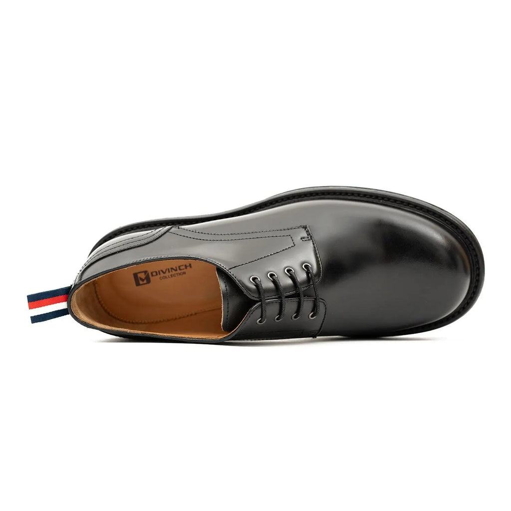 Black Plain-Toe Derby Shoes with Pull Tab