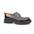 Very Dark Reddish Brown Plain-Toe Derby Shoes with Pull Tab