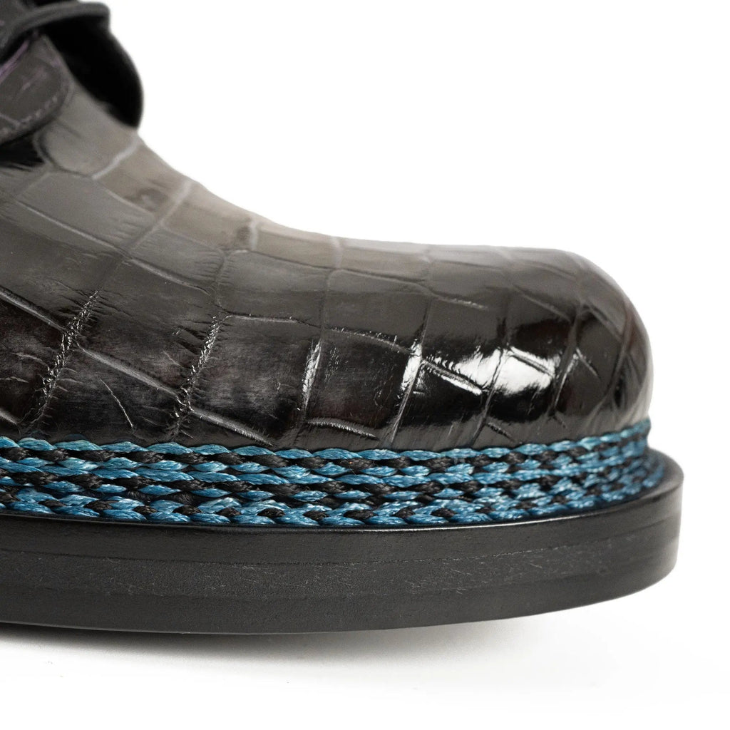 Deep Blue-Black Split Apron-Toe Derby Shoes