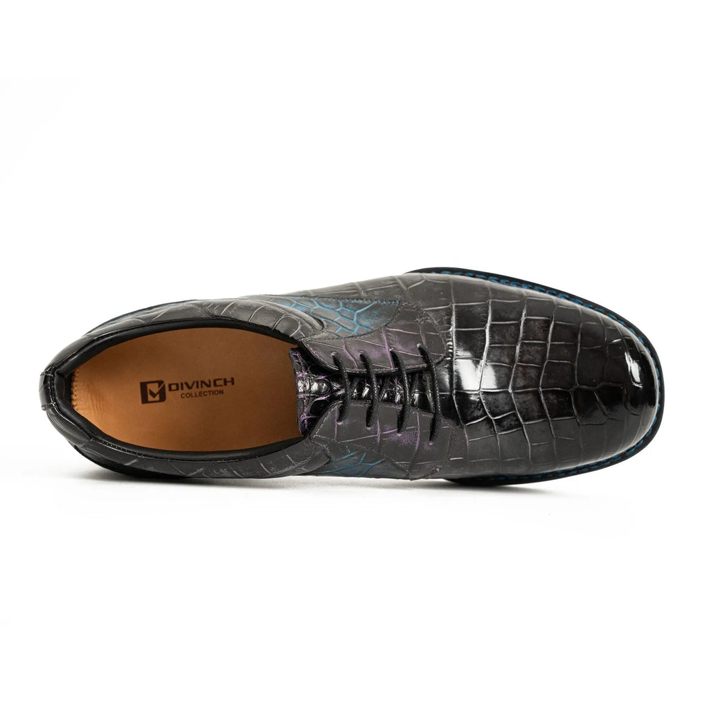 Deep Blue-Black Split Apron-Toe Derby Shoes