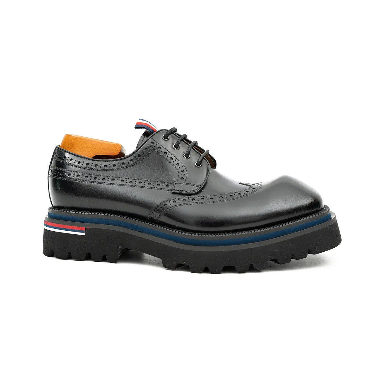 Black Wingtip Derby Shoes with Metal Eyelets