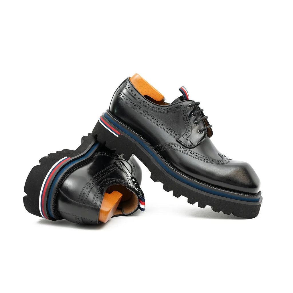 Black Wingtip Derby Shoes with Metal Eyelets