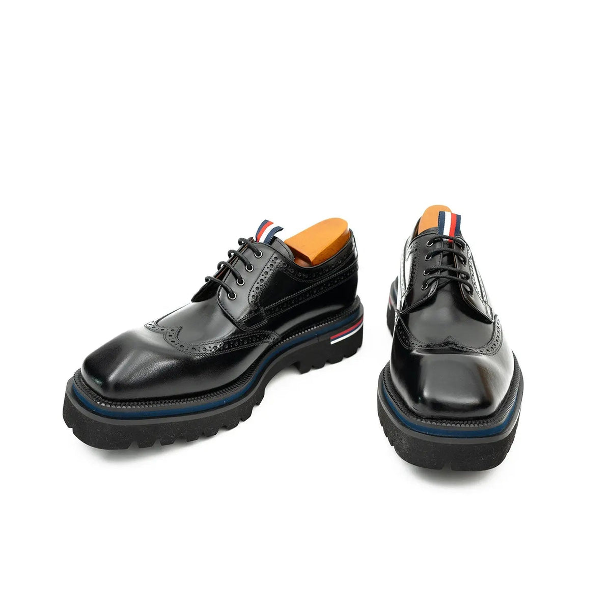 Black Wingtip Derby Shoes with Metal Eyelets