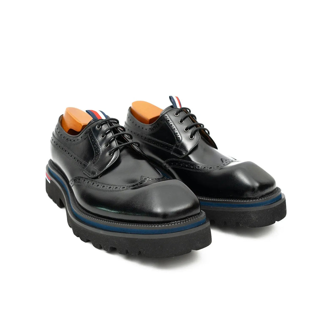 Black Wingtip Derby Shoes with Metal Eyelets