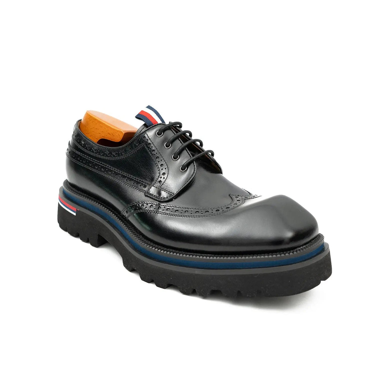 Black Wingtip Derby Shoes with Metal Eyelets