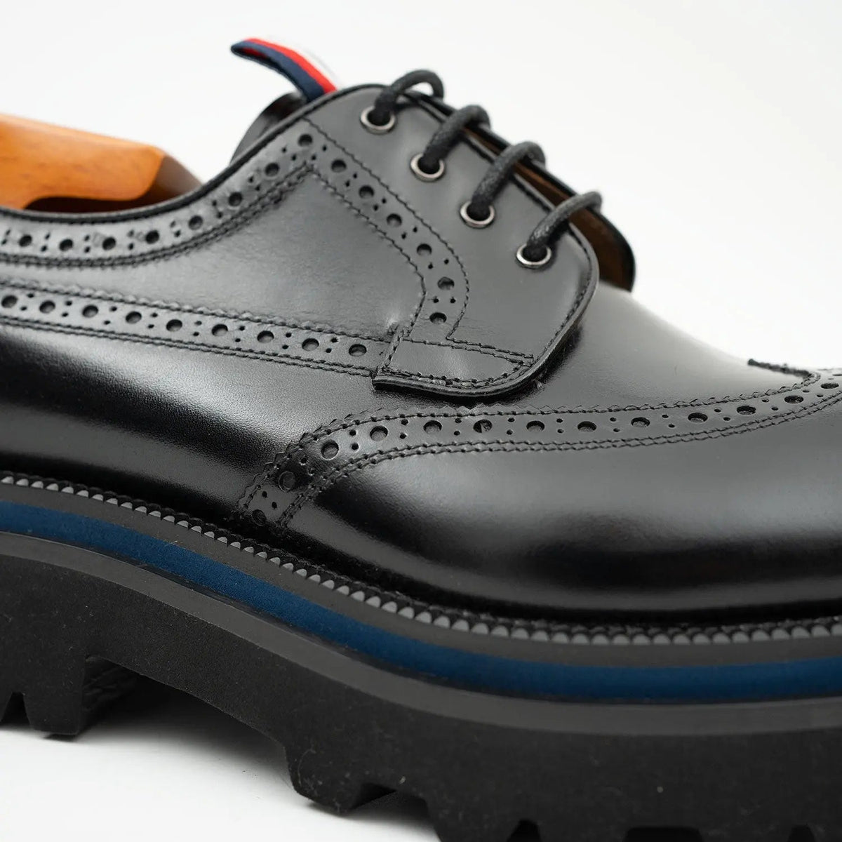 Black Wingtip Derby Shoes with Metal Eyelets