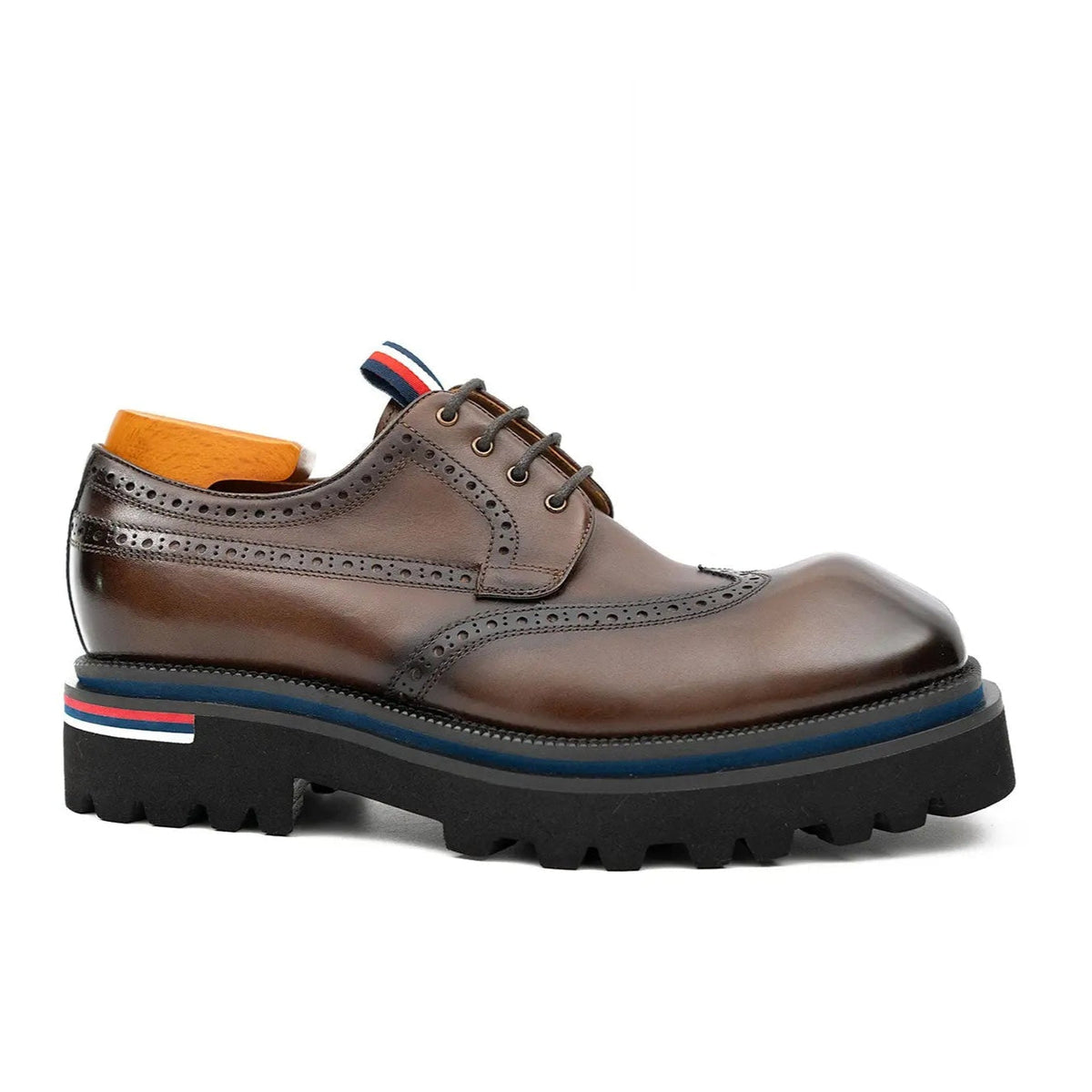 Brown Wingtip Derby Shoes with Metal Eyelets