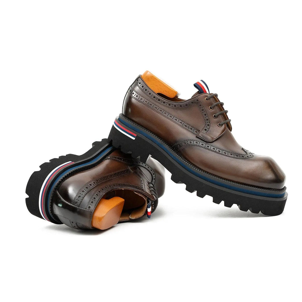 Brown Wingtip Derby Shoes with Metal Eyelets