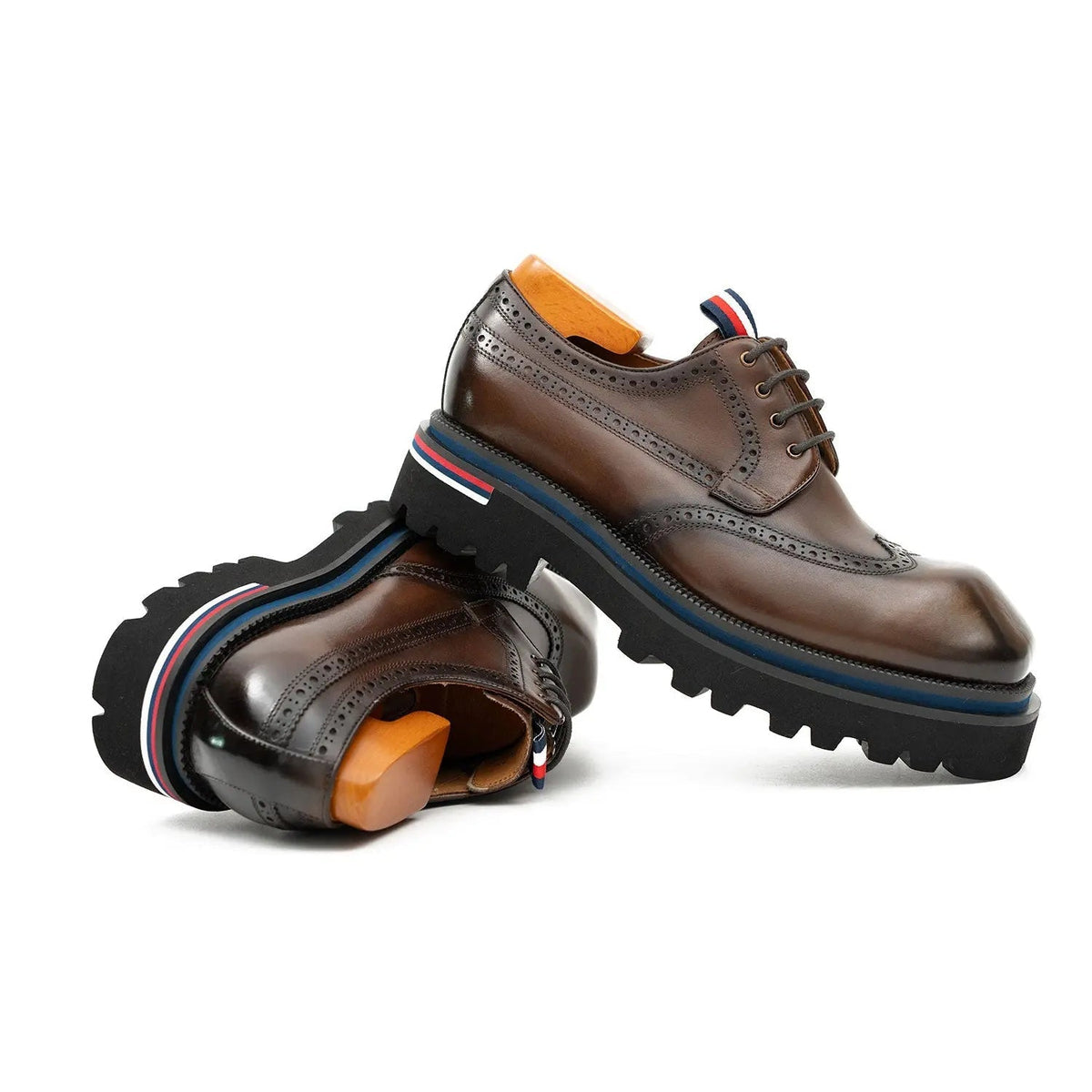 Brown Wingtip Derby Shoes with Metal Eyelets