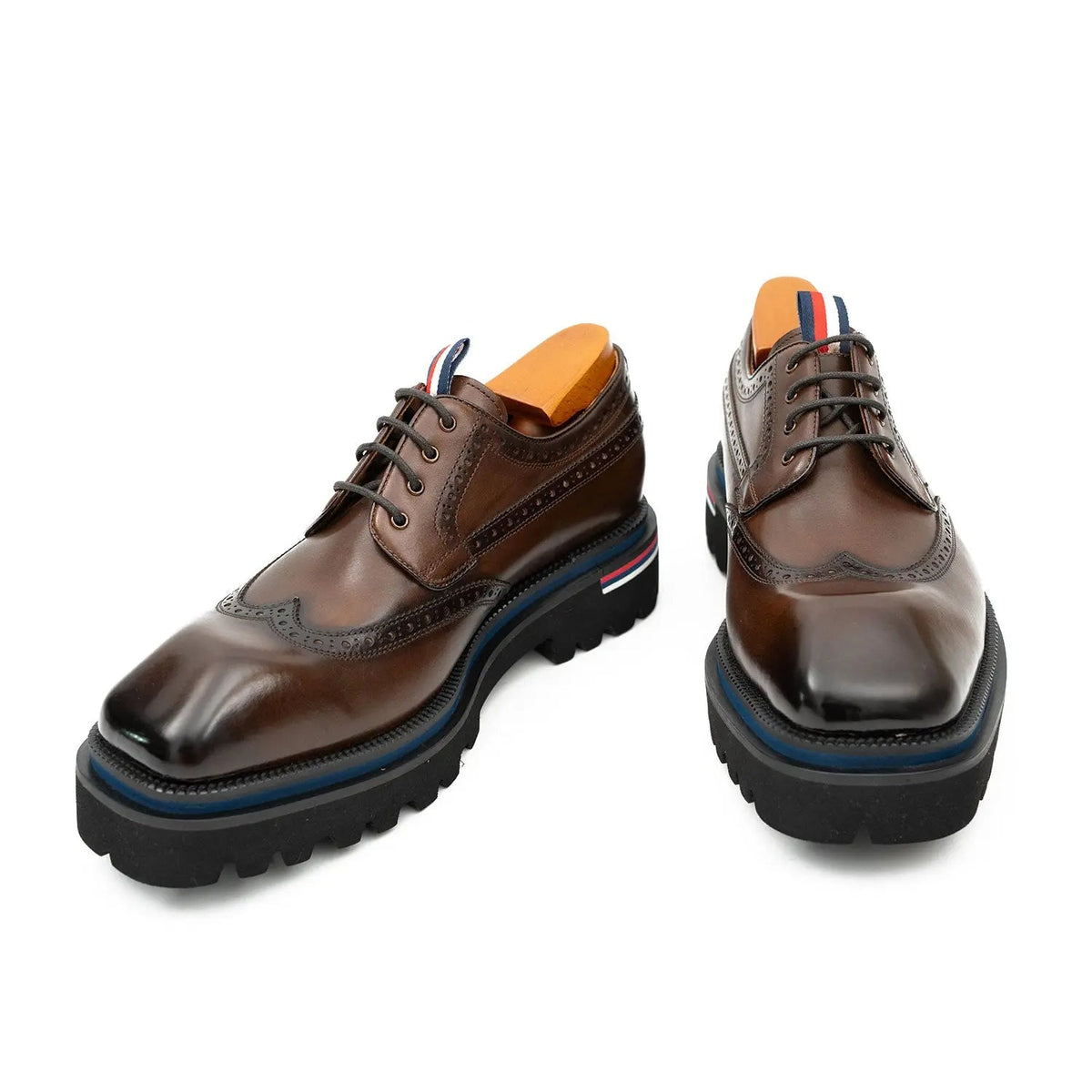 Brown Wingtip Derby Shoes with Metal Eyelets