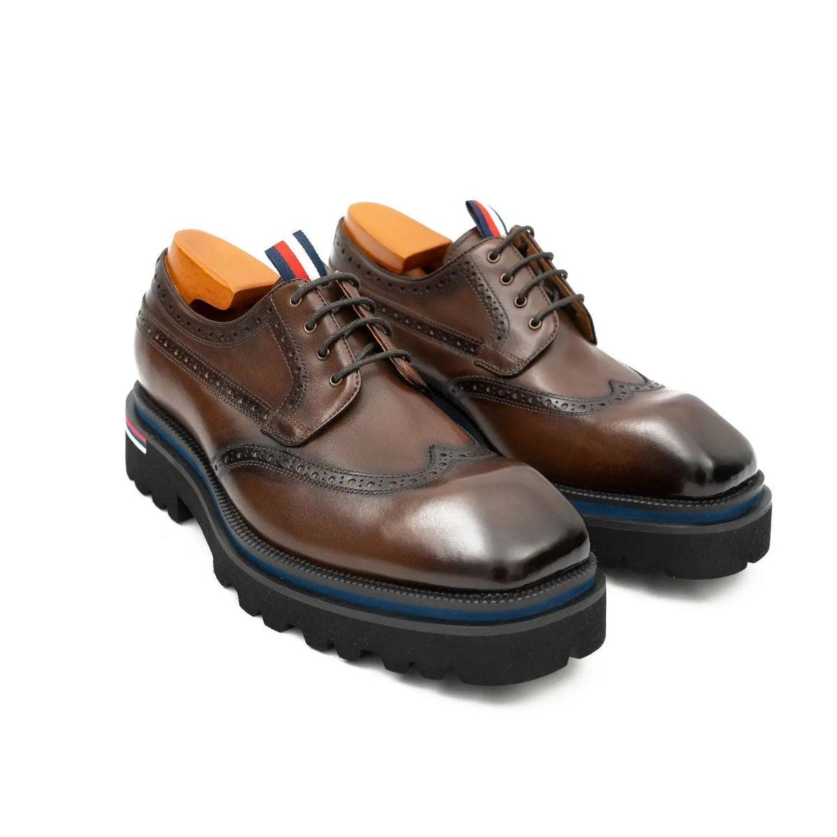 Brown Wingtip Derby Shoes with Metal Eyelets