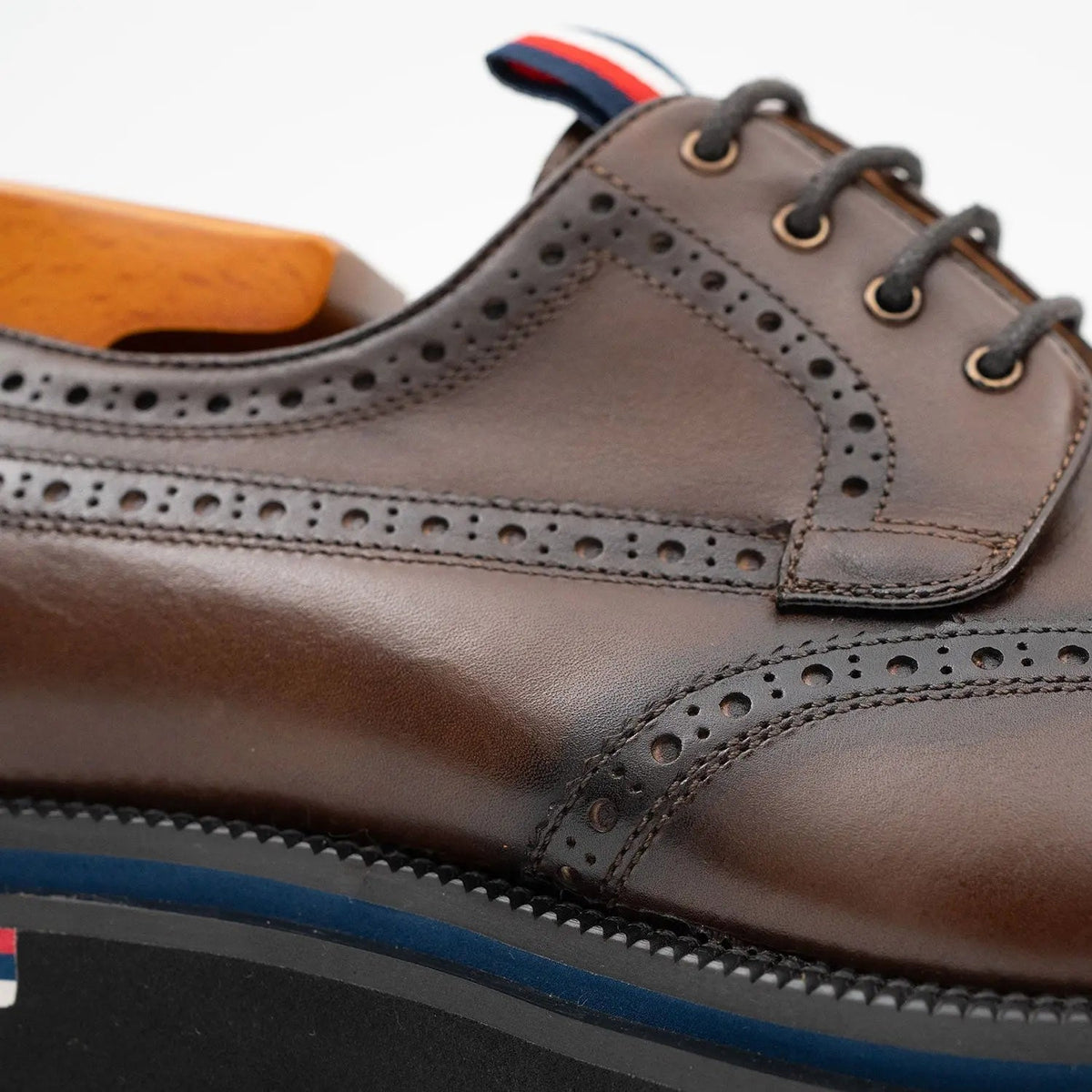 Brown Wingtip Derby Shoes with Metal Eyelets