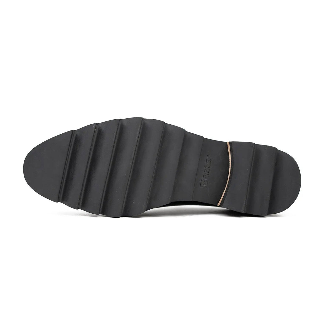 Black Round-Toe Oxford Shoes with Brown-Band Lug Sole