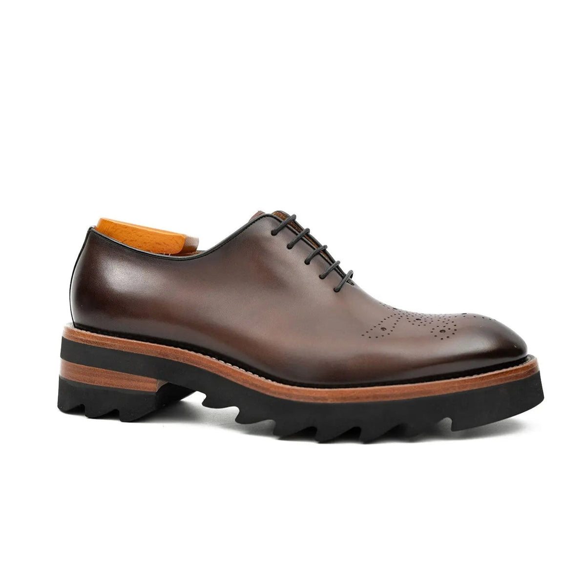 Coffee Plain-Toe Oxford Shoes with Coffee-Band Lug Sole