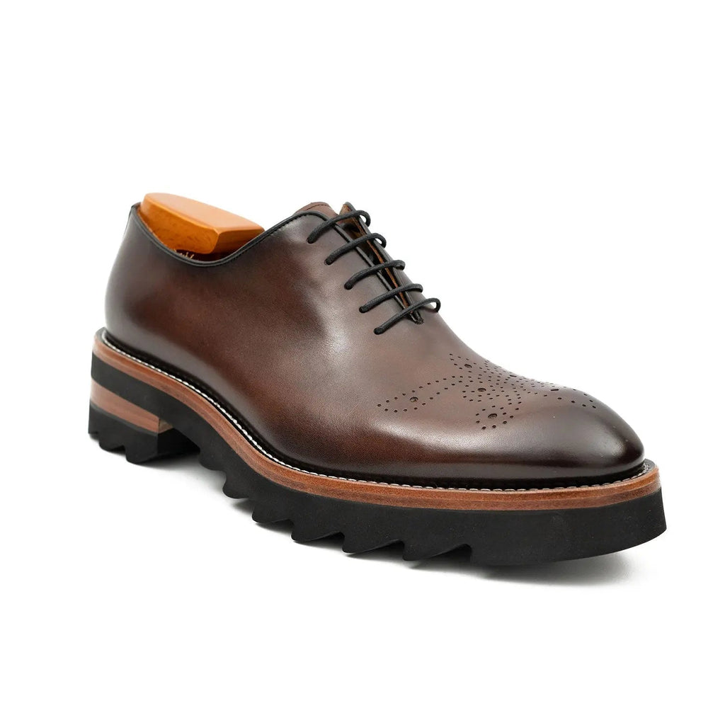 Coffee Plain-Toe Oxford Shoes with Coffee-Band Lug Sole
