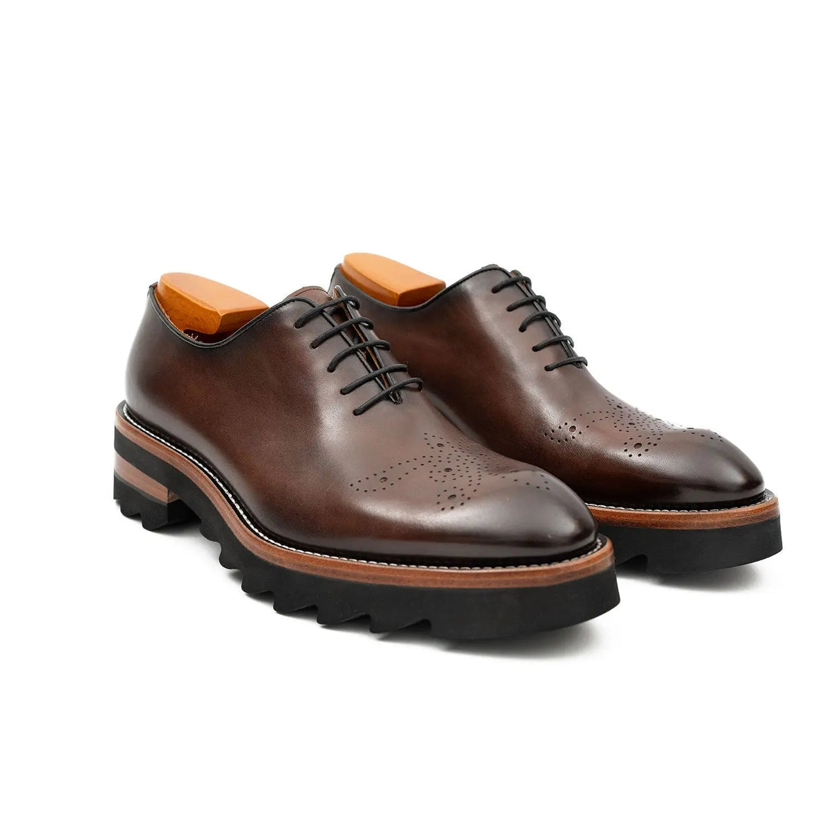 Coffee Plain-Toe Oxford Shoes with Coffee-Band Lug Sole