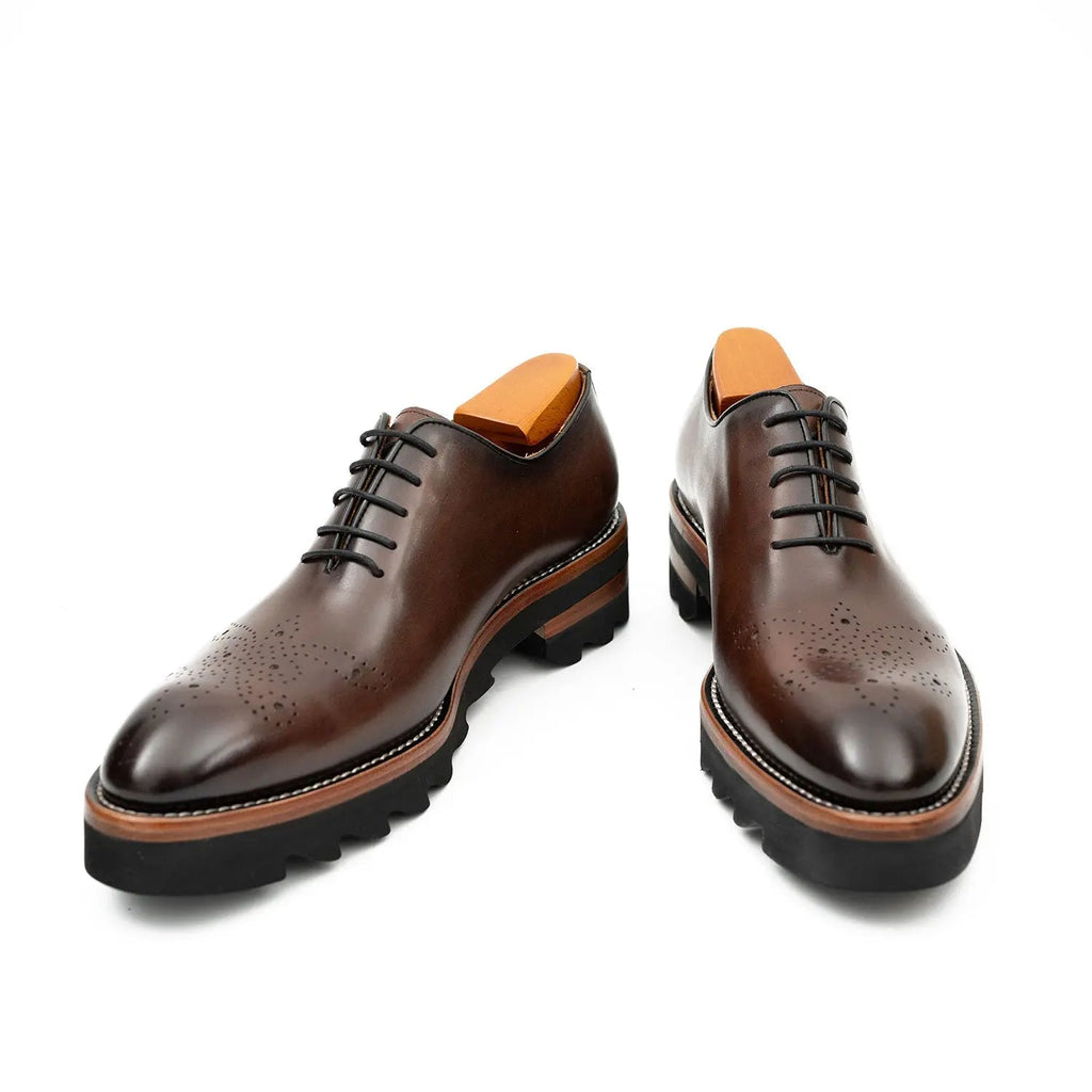 Coffee Plain-Toe Oxford Shoes with Coffee-Band Lug Sole