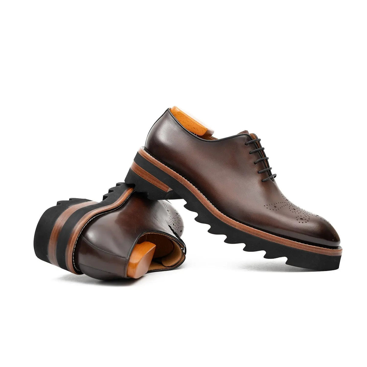 Coffee Plain-Toe Oxford Shoes with Coffee-Band Lug Sole