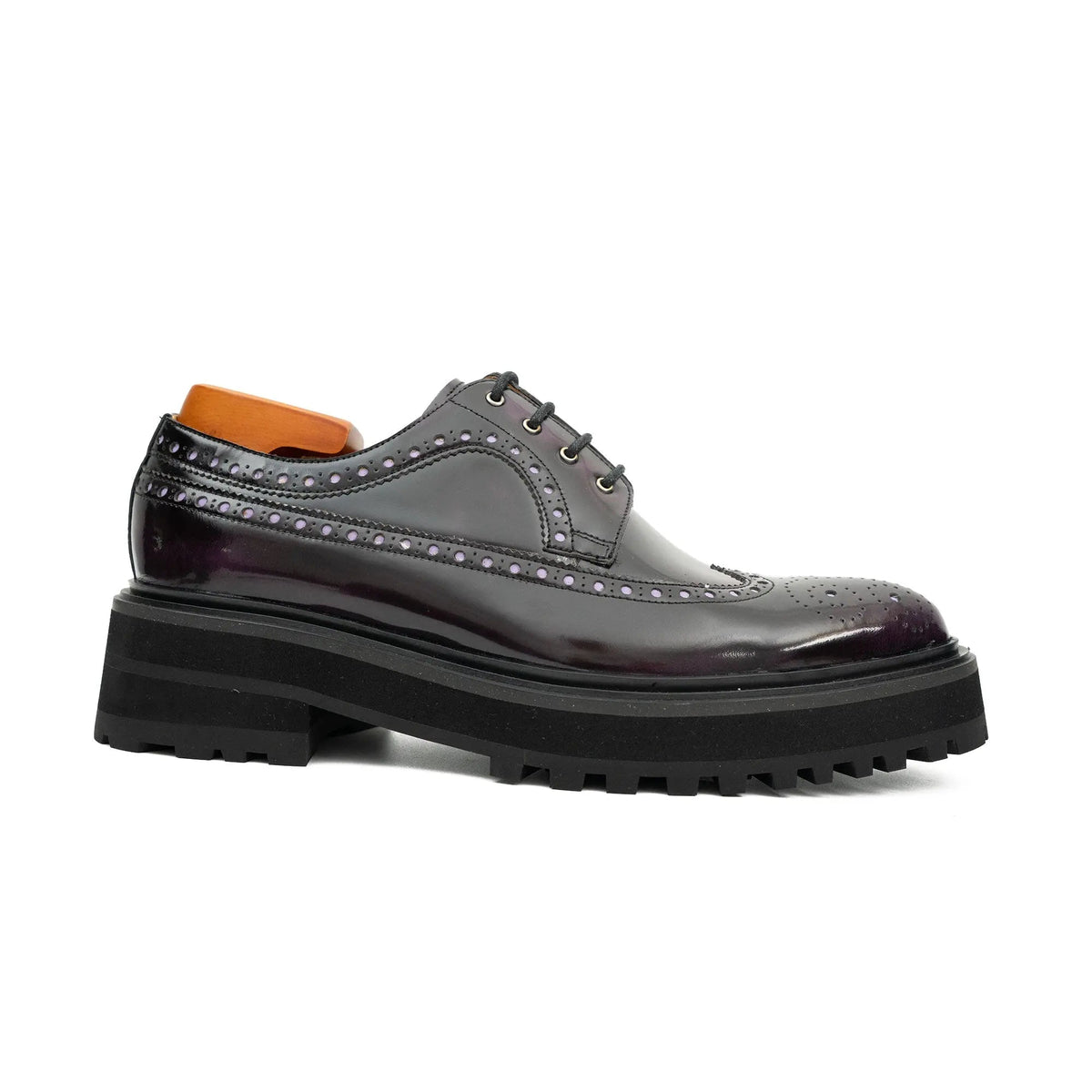 Dark Purple-Black Reflective Wingtip Derby Shoe