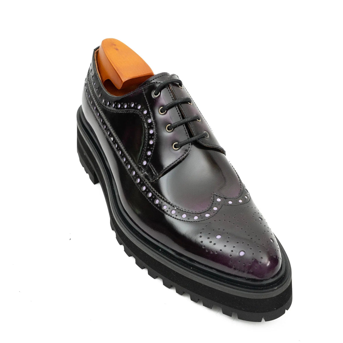 Dark Purple-Black Reflective Wingtip Derby Shoe